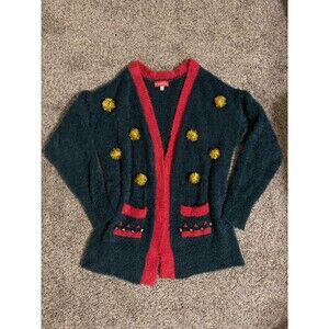 Blizzard Bay Vintage Christmas Ugly Knit Open Cardigan Sweater Size Small Pocket
